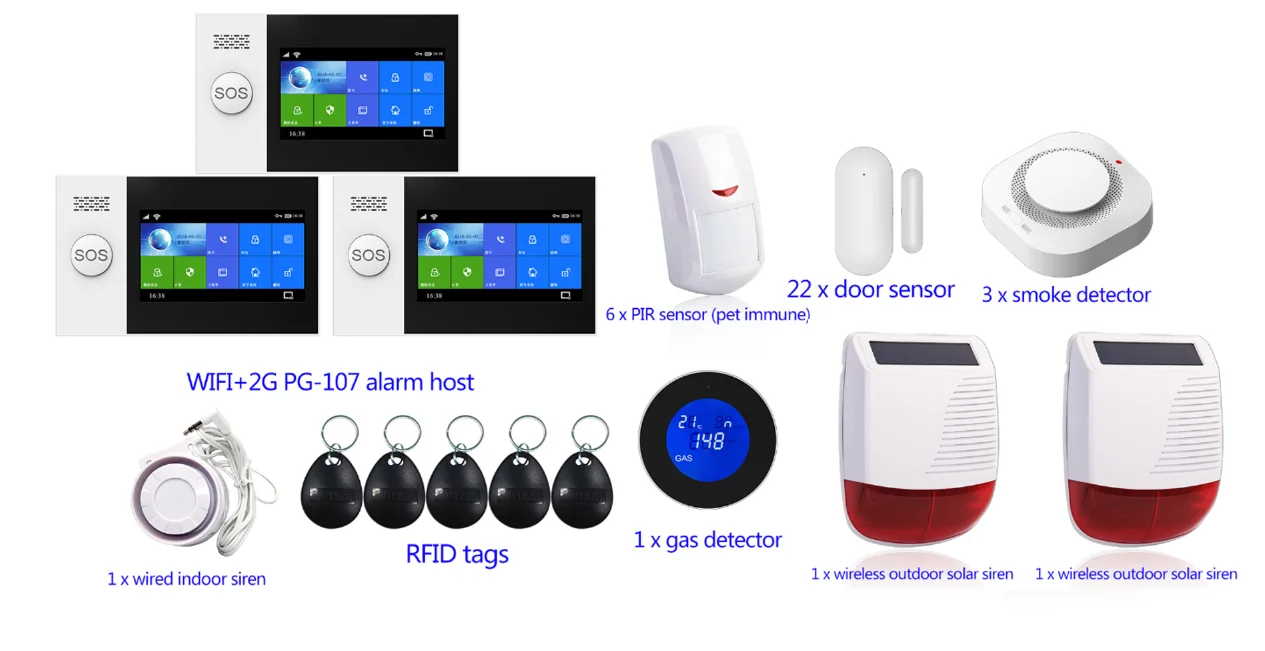 

PGST PG-107 Tuya Wireless Home WIFI GSM Home Security With Motion Detector Sensor Burglar Alarm System APP Control Support Alexa