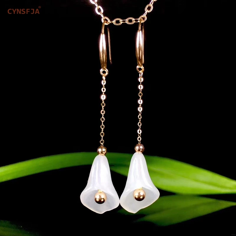 

CYNSFJA Real Rare Certified Natural Chinese Hetian White Jade Inlaid 18K Gold Handmade Fine Jewelry Women's Jade Earrings Hand Carved High Quality Best Gifts