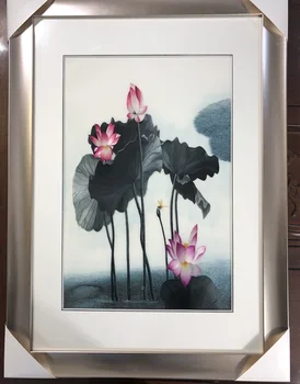 

Handmade 100% Mulberry Silk Thread Finished Suzhou Embroidery include frame ,lotus 40*60cm