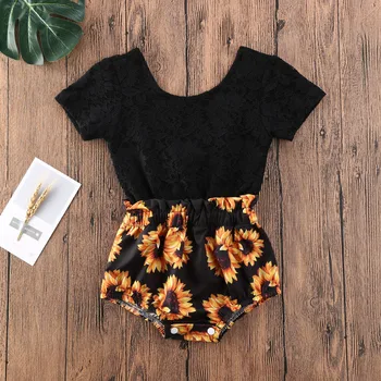 

Pudcoco Newborn Baby Girl Clothes Short Sleeve Lace Sunflower Print Romper Jumpsuit One-Piece Outfit Sunsuit Summer Clothes