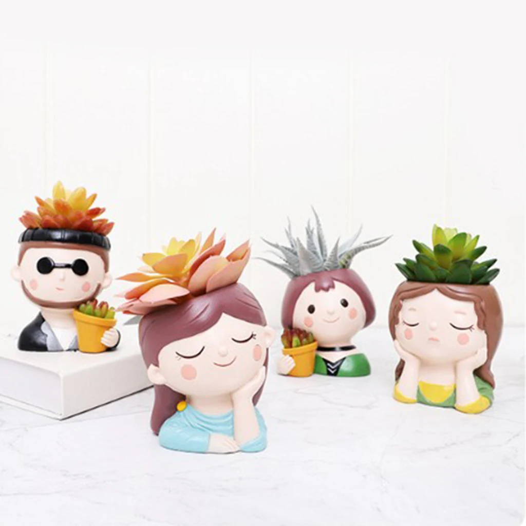 Resin Cute Girls Plant Window Box Flower Pot Small Succulent Planter Pots Decor