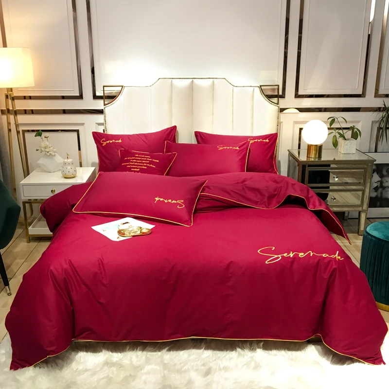 

Lanke Solid color 100% Cotton bed bedding,King Queen size bedding sets,Duvet Cover Bed sheet Pillowcases,Bed linen cotton