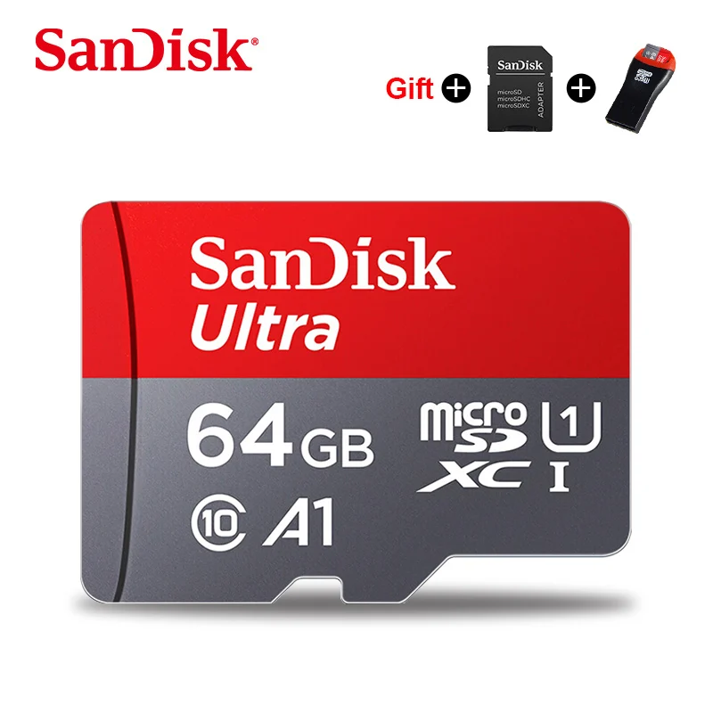 SanDisk Micro SD карта 128 ГБ 32 ГБ 64 Гб 256 Гб 16 Гб 400 Гб карта памяти microSD карта SD/TF мини флеш-карты 200 ГБ класс 10 Бесплатный подарок - Емкость: 64GBUSB2.0CardReader