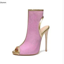 Olomm/новые женские летние ботинки ручной работы пикантные ботинки на тонком высоком каблуке Великолепная обувь для вечеринок с открытым носком, 6 цветов Женская обувь американского размера плюс 4-15