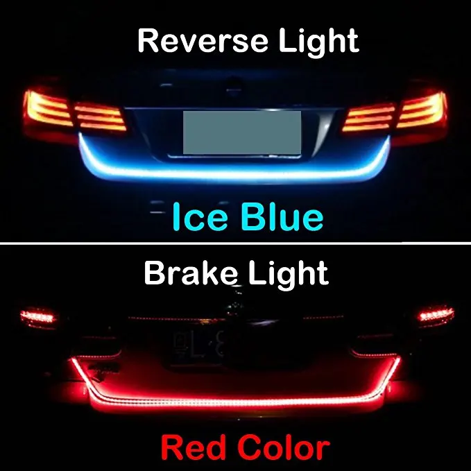 Tira de luces LED para maletero de coche, tipo de flujo de luces  intermitentes de freno, azul hielo, rojo, amarillo, blanco, decoración  trasera de