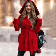 Шерстяное пальто, женское модное зимнее длинное пальто с капюшоном, однотонное, с длинным рукавом, на пуговицах, повседневное, с карманами, manteau femme
