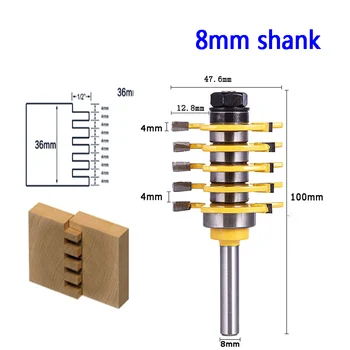 

8mm Shank Adjustable Teeth Finger Joint Router Bit Wood Cutter Industrial Grade Tenon Woodworking Tool