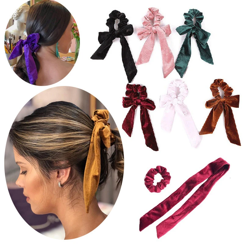 New Velvet Cloth Hair Ropes 1PC Bow Rubber Band Head Rope Korean Ribbon Tie Scrunchies Ring |