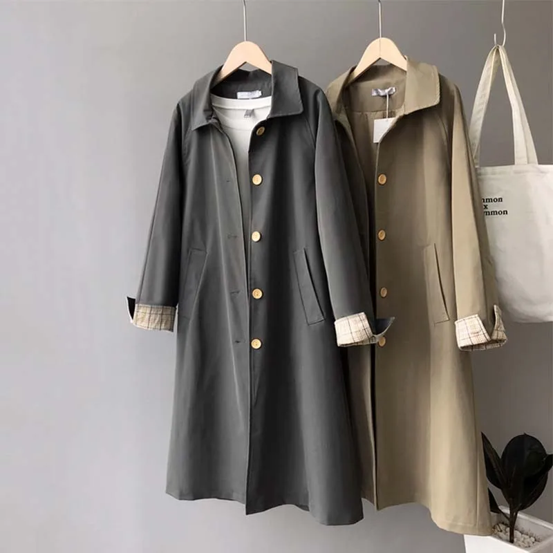 

Free shipped 2019 winter new style Long solid color trench coat Contracted to restore ancient ways Single Breasted Hot style