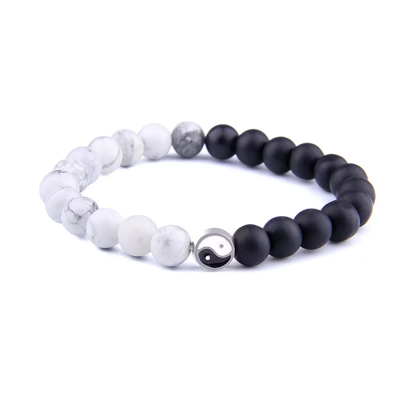 2021 Natural Stone Frosted Tai Chi Yin Yang Beaded Bracelet Men's and Women's Charm Bangle Jewelry Best Friend Gift | Украшения и