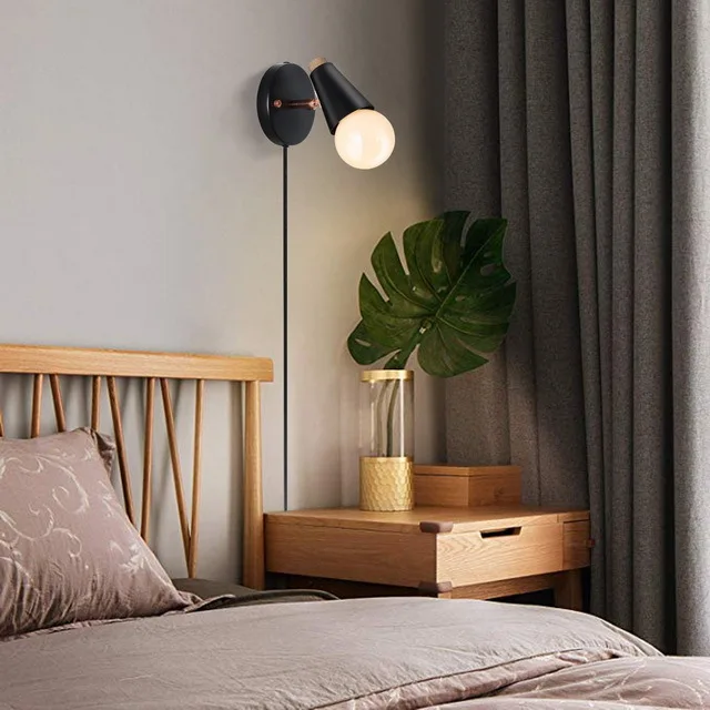 

Nordic Creative Wall Lamp Staircase Corridor With Switch Plug Wires Wooden Wall Sconce Bedroom Bedside Living Room Home Decor