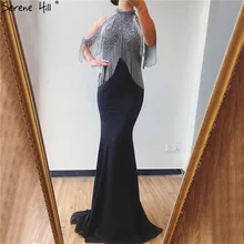 Роскошное сексуальное платье без рукавов из Джерси, вечерние платья, платье русалки с отделкой бисером и кисточками, черное торжественное платье Serene Хилл DLA70346
