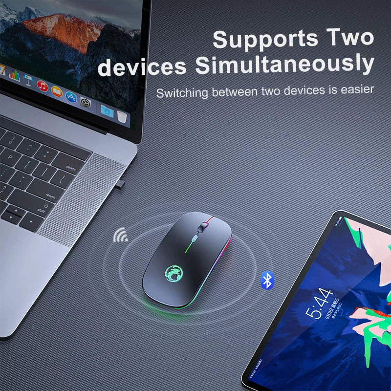 Ratón inalámbrico RGB con Bluetooth para ordenador, periférico silencioso, recargable, ergonómico, retroiluminado con LED, USB, para PC y portátil - Imagen 2