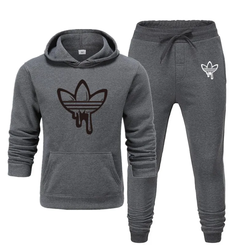 C-dark gray Зимний брендовый теплый спортивный костюм, флисовый плотный спортивный костюм, толстовки, мужской костюм, толстовка+ штаны, костюм hombre - Цвет: C-dark gray