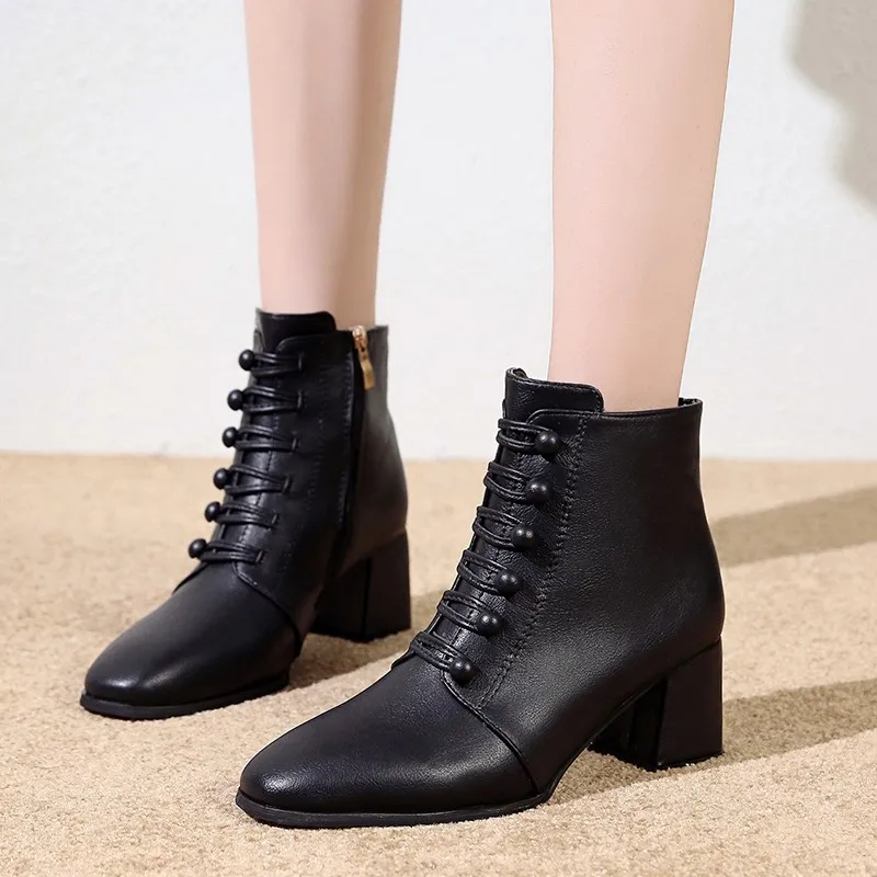 

Square Head Short Martin Boots Children 2019 New Style Autumn And Winter Chunky High Heel Shoes plus Velvet Large Size Winter Bo