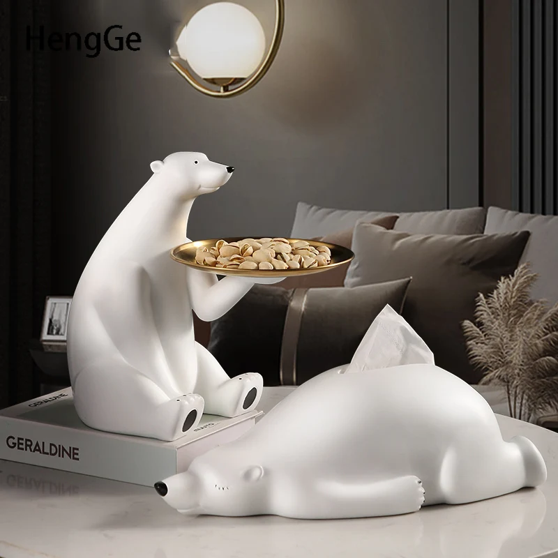 

Коробка для салфеток с изображением белого медведя из смолы, роскошные многофункциональные подносы в скандинавсветильник стиле для гостиной, декоративные современные аксессуары для дома