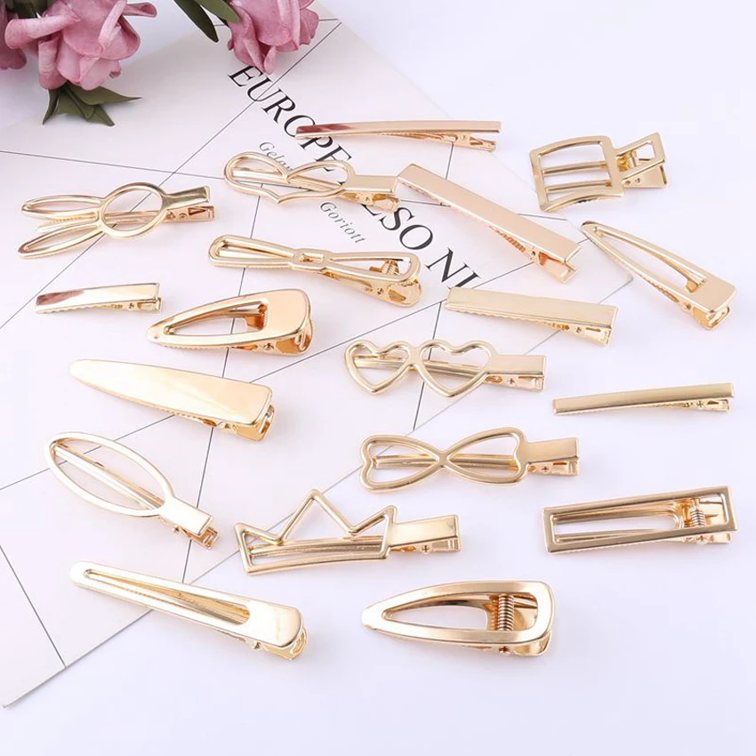 10pcs 18 Styles Heart Crown Rabbit Metal Aligator Hairclip Gold Barrette Hairpin for Girls DIY Headwear Crafts Hair Accessories