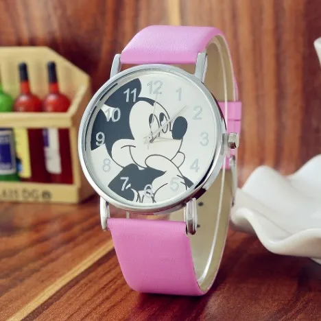 Милые детские часы с Минни Микки, детские часы с мультяшной мышкой, кварцевые наручные часы с большим циферблатом, часы для мальчиков и девочек, Reloj Montre Enfant - Цвет: pink