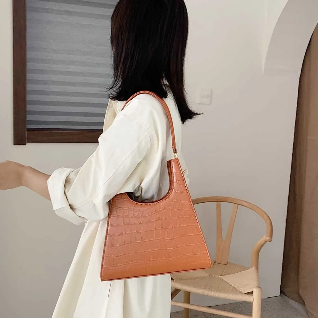 

Women Bag PU Leather Crocodile Pattern Shoulder Bag Pure Color Tote Handbag Retro Shoulder Bags For Women 2019 bolso mujer