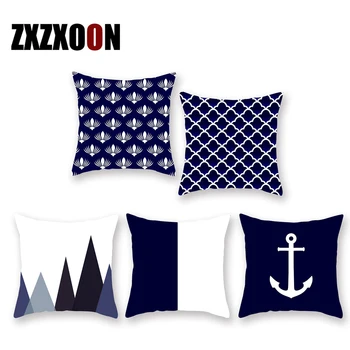 

Decorative Throw Pillow Case Polyester Dark Blue Geometric Stripe Plaid Sofa Cushion Cover for Living Room Decoration Pillowcase