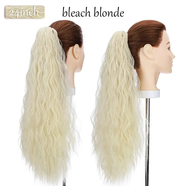 S-noilite Synthetic 12-26inch Claw Clip On Ponytail Hair Extension Ponytail Extension Hair For Women Pony Tail Hair Hairpiece bleach blonde-new