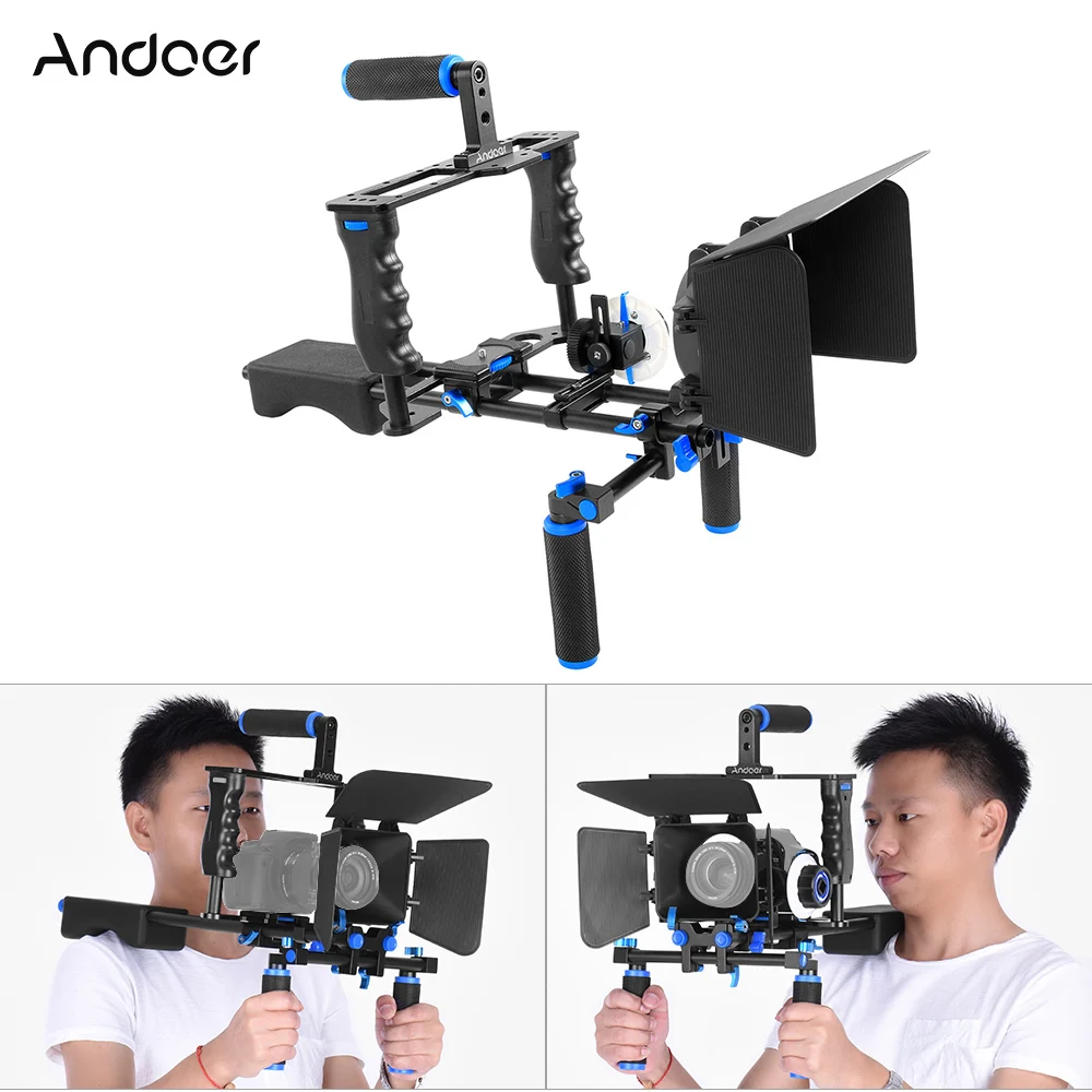 

Andoer D221 Aluminum Alloy Camera Camcorder Video Cage Kit Film with Cage Shoulder Follow Focus Handle Grip for Canon Nikon DSLR