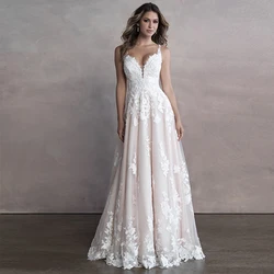 Spaghetti Strap Ivory Wedding Dresses for Birda Sleeveless Floor-Length Pleat Applique  Embroidery Bridal Gowns Sweep Train 2022