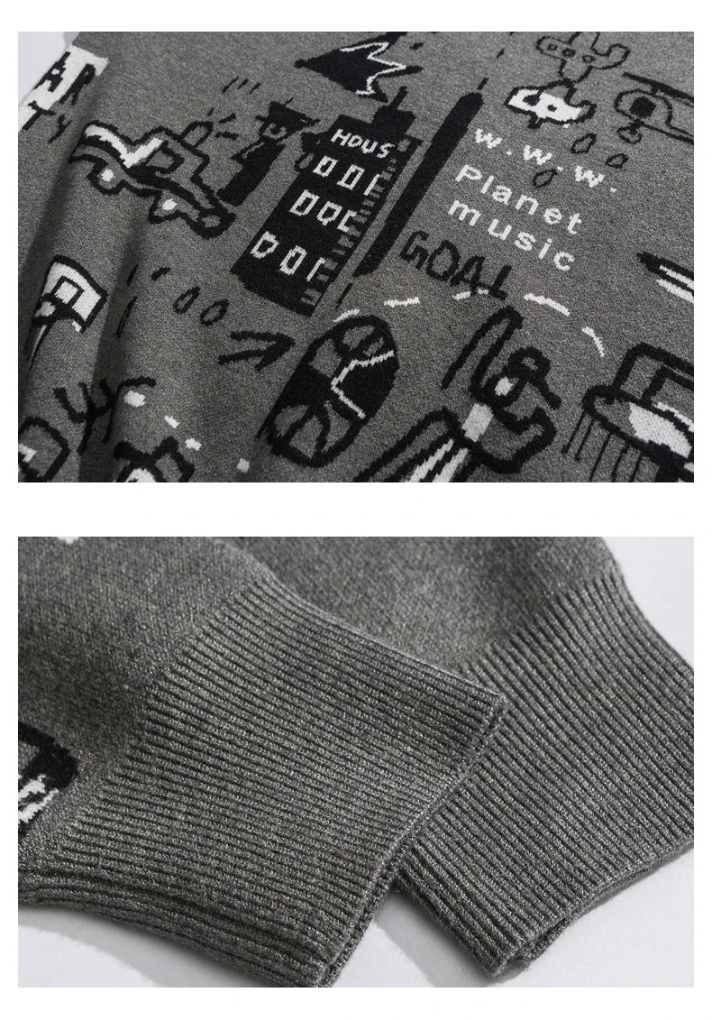Mens Sweaters Autumn Winter Funny Print Cartoon Christmas Sweaters Men Loose Fashion Knitted Sweater Men Pullovers Jumpers