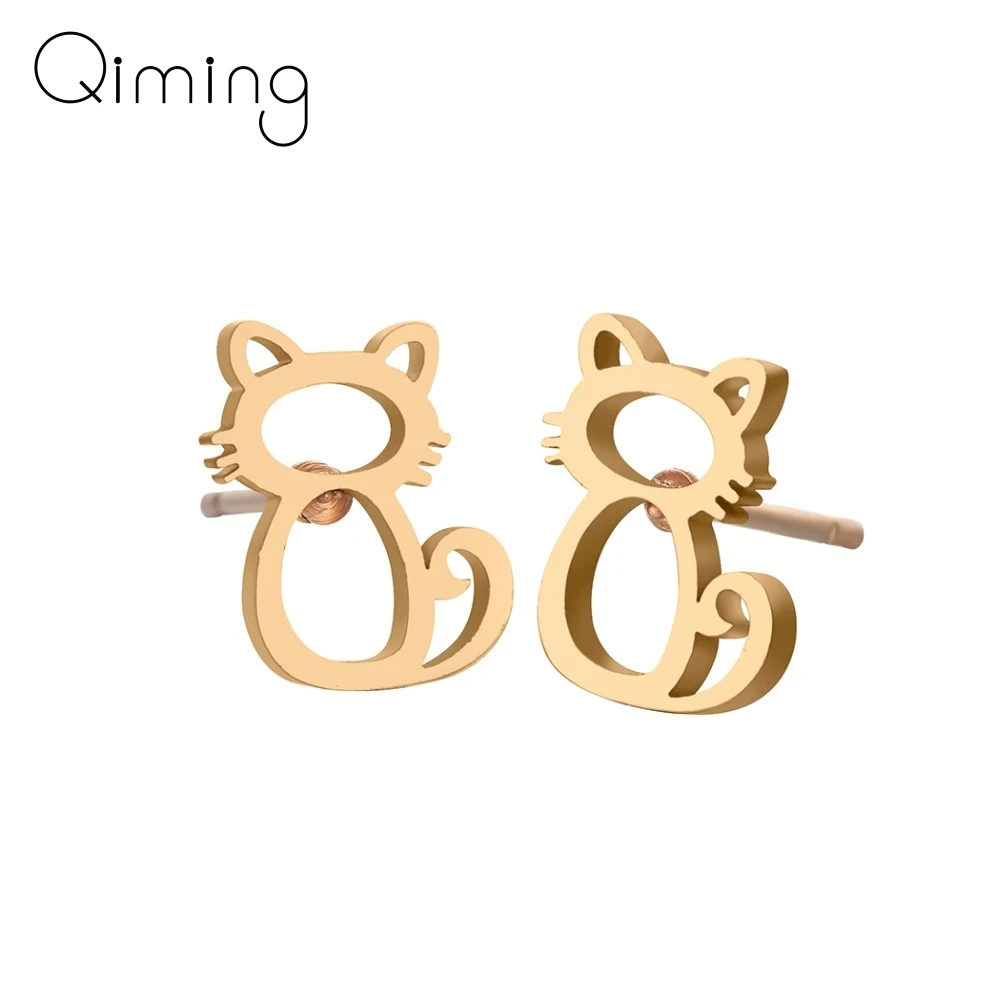 

2020 Cute Children Kids Kitty Earrings Women Simple Design Lovely Cat Stud Earring Christmas Gift Gold Kitty Cats Jewelry Girls
