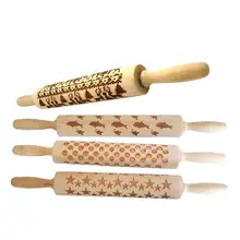 New Rolling Pin Christmas Elk Pattern Print Rolling Pin Elm Infrared Engraved Embossed Rolling Pin Cookie Stick Kitchen Gadgets