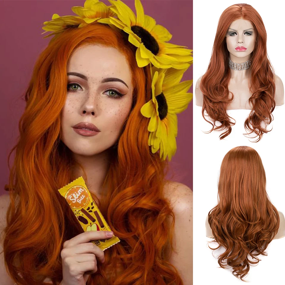

Imstyle Orange Wigs For Women Synthetic Lace Front Wig Natural Hairline Glueless Heat Resistant Fiber Wavy Cosplay Wig