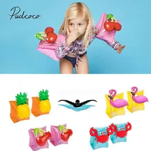 Кольцо детский надувной бассейн рука Купание и плавание Безопасность Детская Игрушка Обучение 1 пара мультфильм плавать руки кольца клубника фламинго