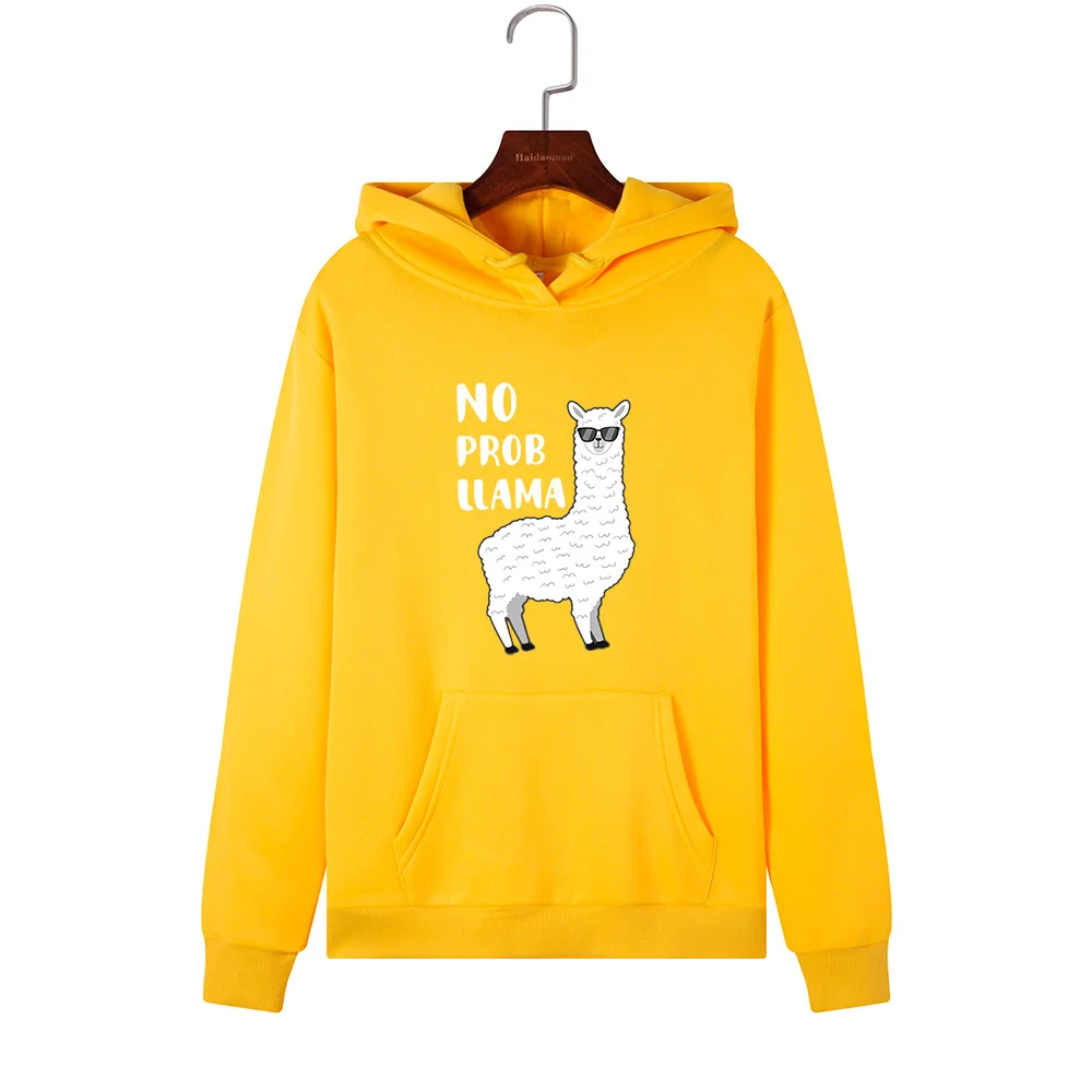 Women Hoodies Sweatshirts Hooded Sweatshirt Funny Animal Llama Print Autumn Winter Pullover Female