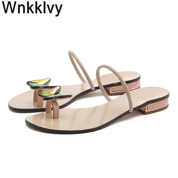 

Flat sandals women summer chic fairy slippers rhinestone flipflops butterfly crystal clip toe beach vacation seaside shoes