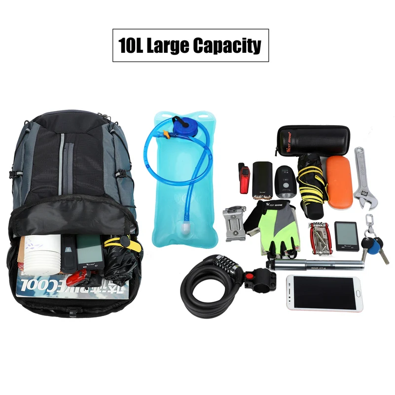 WEST BIKING 10L спортивные рюкзаки, складная велосипедная сумка, сумка для путешествий, альпинизма, женская и мужская, рюкзак, удерживающий воду, велосипедная сумка