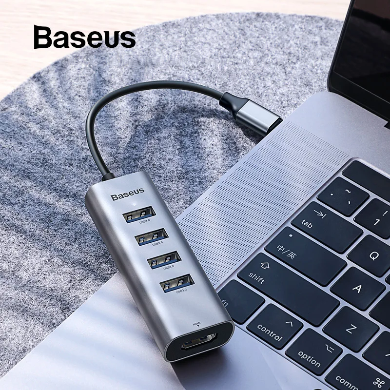 Дешево Baseus Мульти font b USB b font C концентратор 3,0 font b USB b font HDMI адаптер для MacBook Pro Вид аксессуаров C концентратор RJ45 кард ридер Ethernet font b usb b font разветвитель