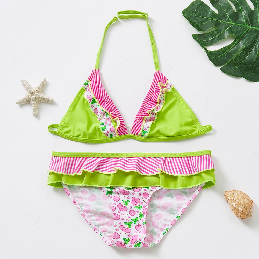 Girls swimsuit 5~16Y Girls Swimsuit Two pieces Girls swimwear Ruffle style Kids Bikini set Teenager Swimming suit for Kid girls-ST271MIX