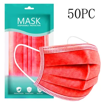 

50 Pcs Disposable Face Mask Fashion Red Non-Woven 3 Layer Face Masks For Germ Protection For Adults Mascarillas Flag Bandana