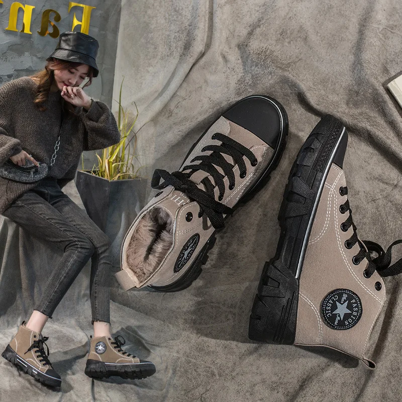 

Martin Boots Women's 2019 Autumn And Winter New Style Versatile British Style Hight-top Slimming Short Boots plus Velvet Warm Bo