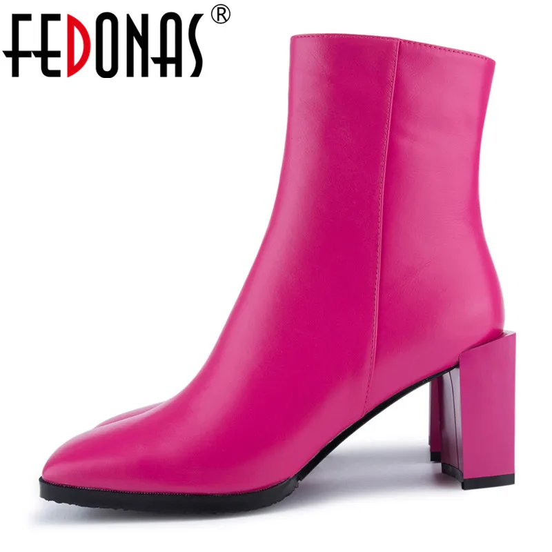 

FEDONAS New Fashion Women Ankle Boots Genuine Leather High Heels Short Boots Party Dancing Shoes Woman Autumn Winter Warm Boots
