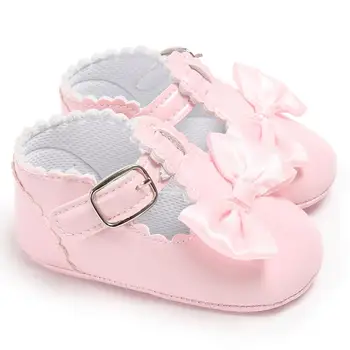

Infant Newborn Baby Girls Soft Bow Applique Single Prewalker Shoes Newborn Toddler Waterproof First Walkers Princess Shoes