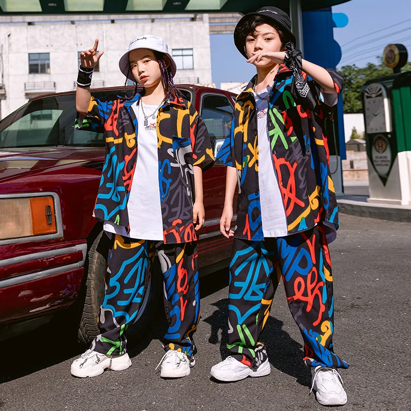 Boys Hip-Hop Clothing Summer Children'S Loose Short Sleeved Streetwear Girls Jazz Dance Costumes Performance Stage Wear DQS7436