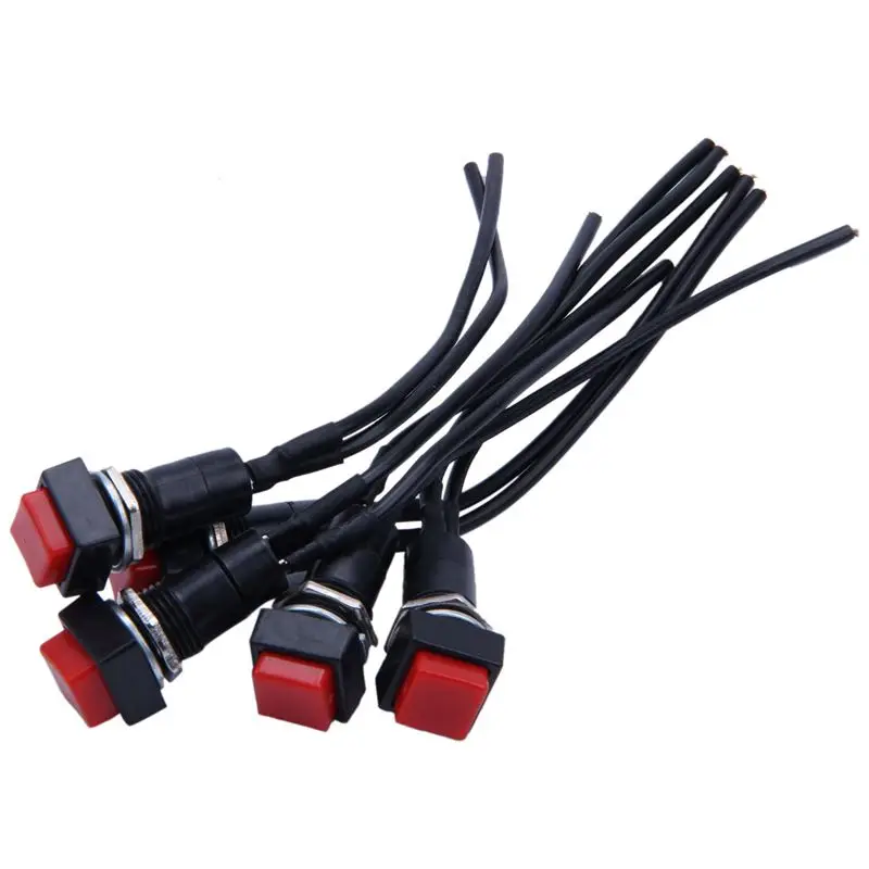 

5 x 10mm Red Square Wired Car Horn Momentary Push Button Switch AC 250V 3A