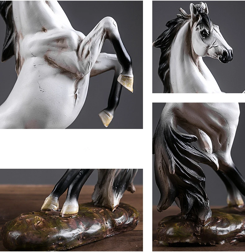 Нордический стиль смолы черно-белая Статуэтка скульптура лошади имитирующая антикварные декоративные аксессуары для дома