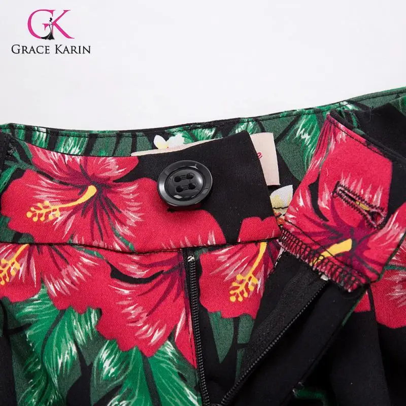 Grace Karin Модные женские винтажные шорты цветочные и листья узор эластичный пояс украшенный хлопок удобные женские шорты