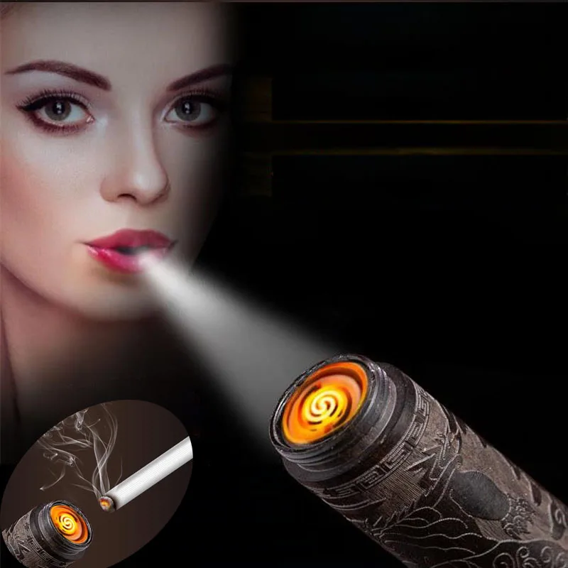 

Retro Wooden Air Blowing Cigarette Lighter Engraving Purple Sandalwood Dual Arc Electronic Lighter USB Charging Lighter