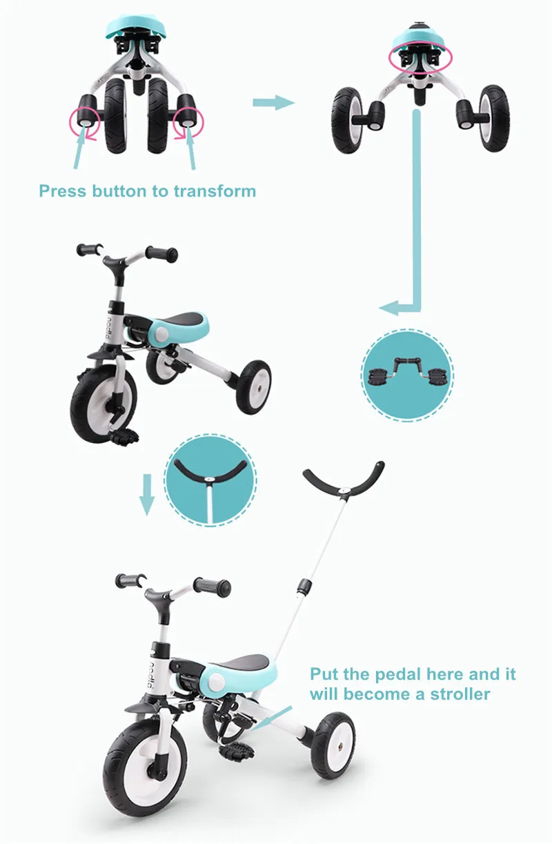 3 в 1 складная детская коляска+ беговел+ трехколесный велосипед для детей Ages1-3-6 Многофункциональная игрушка-тележка для ребенка детская тележка самокат Трайк
