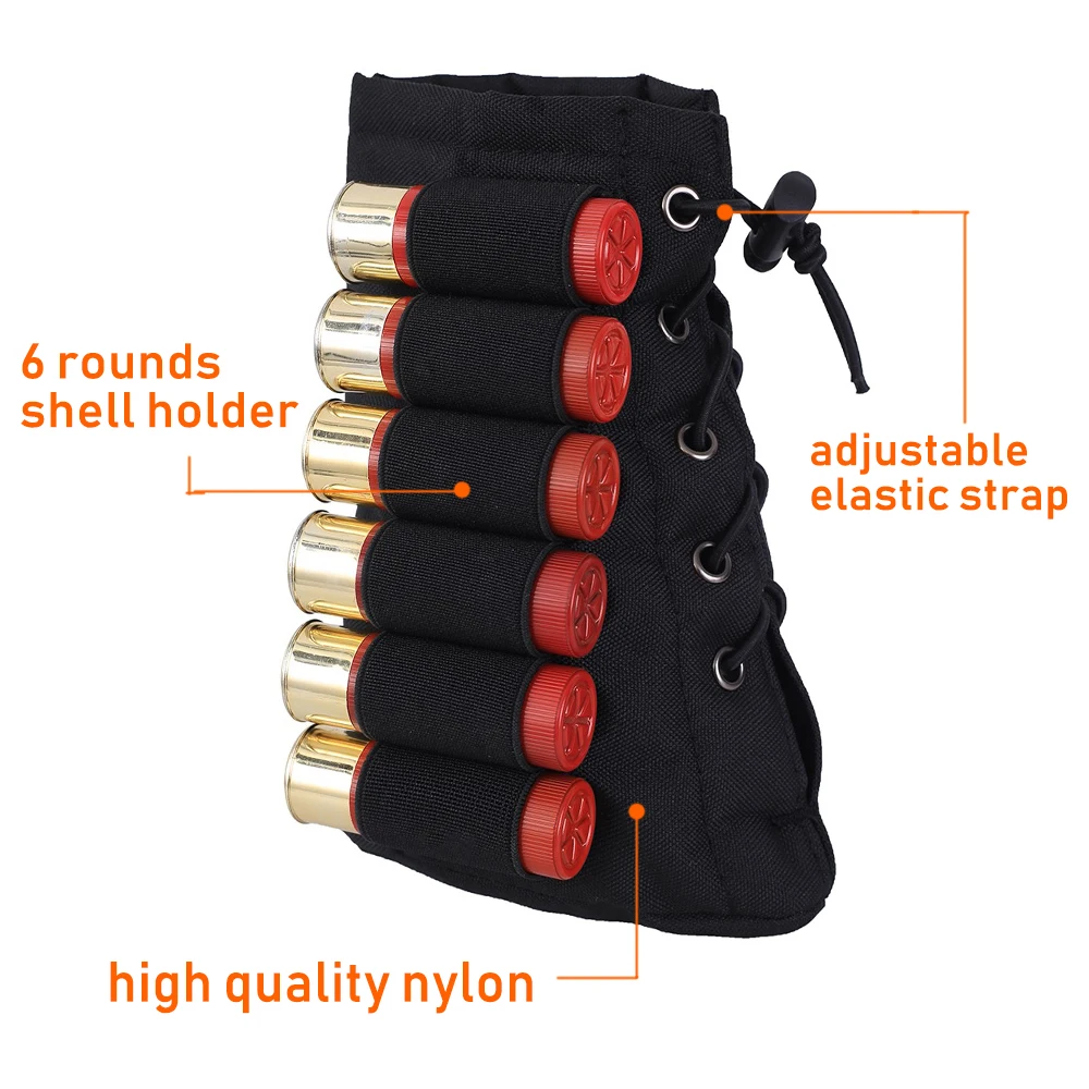 6 Round Shell Holder Tactical Gun Ammo Cartridge Pouch Military 12 20 Gauge Shotgun Bullet Carrier Buttstock Hunting Accessories