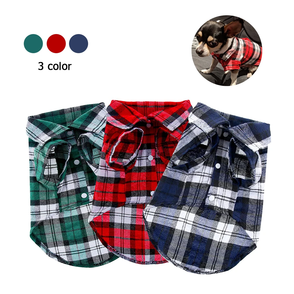 Kevnicely perro estilo británico Plaid perro de Mascota de algodón camiseta de cachorro ropa de perro para pequeño mediano perros gato Y024