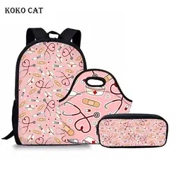 Комплекты детской школьной сумки с кошкам Коко, молодежный рюкзак для девочек, милый рюкзак с рисунком медсестры, рюкзак для путешествий